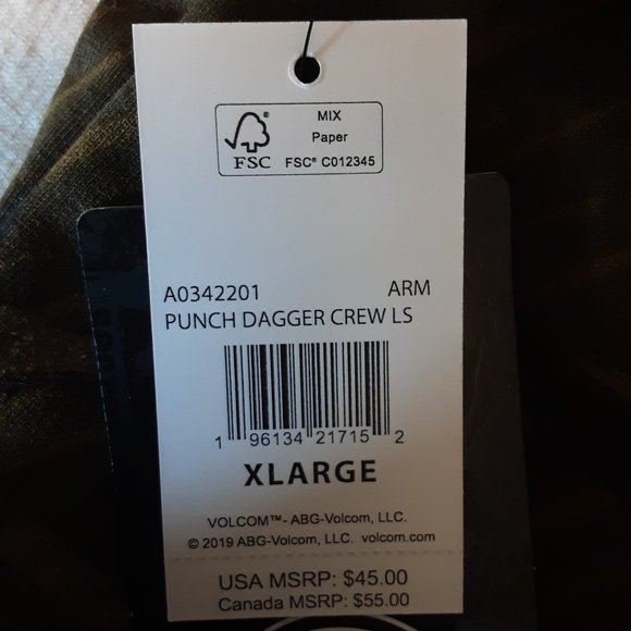 Volcom Punch Dagger Crew Long Sleeve Shirt Army New! Size XL - Picture 13 of 15